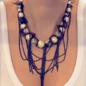 PEARL NECKLACE with DRAPED CHAINS